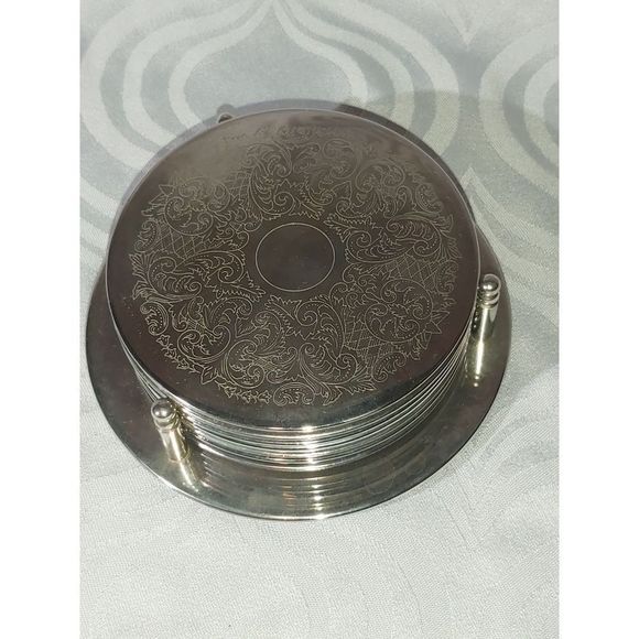 Vintage Beautiful Silver Plated Set-Of-Six Drinking Glass Coasters With Stand - Picture 2 of 7